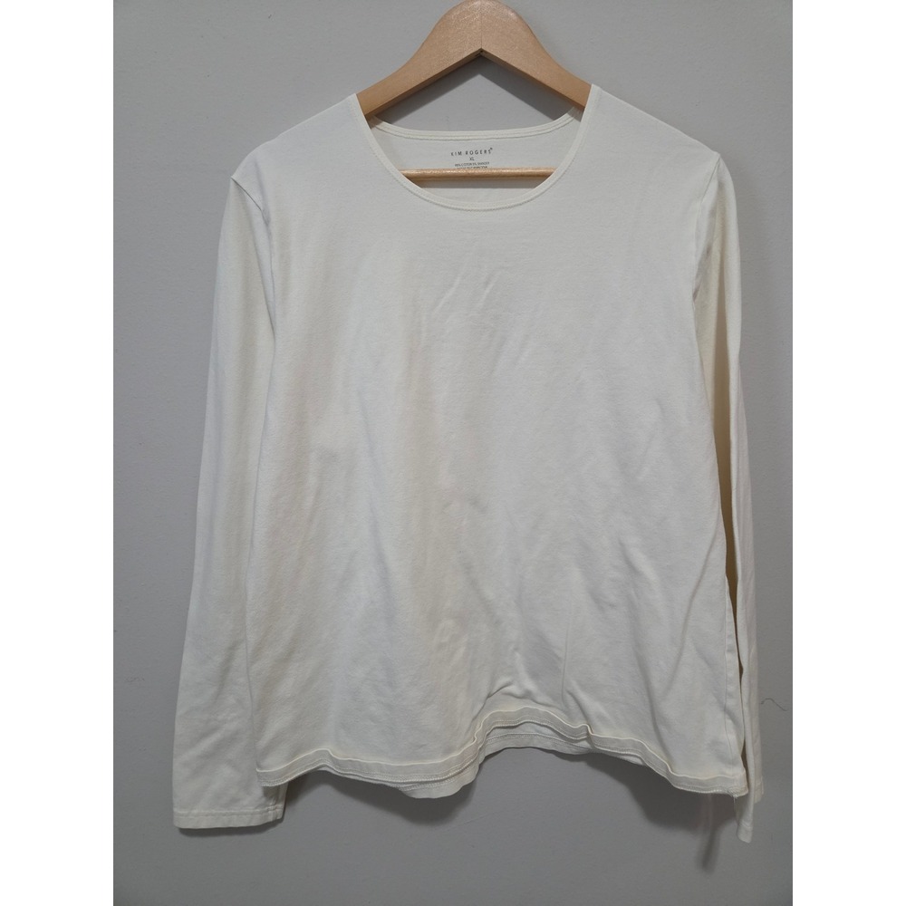 Kim Rogers Womens XL Cream Off White Long Sleeve Cotton Blend Crew Neck T Shirt